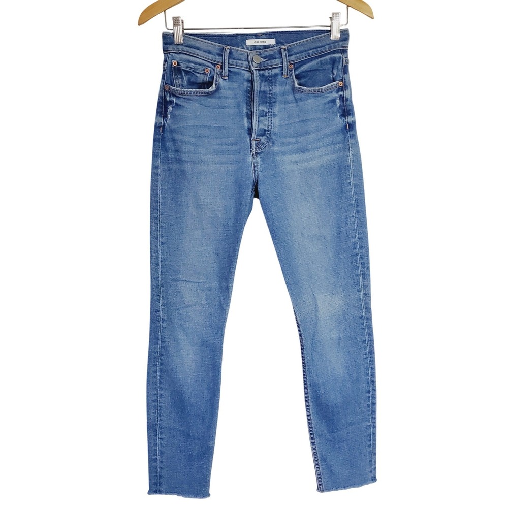 GRLFRND Karolina High Rise Skinny Jeans Blue Midnight Raw Hem Button Fly Size 27